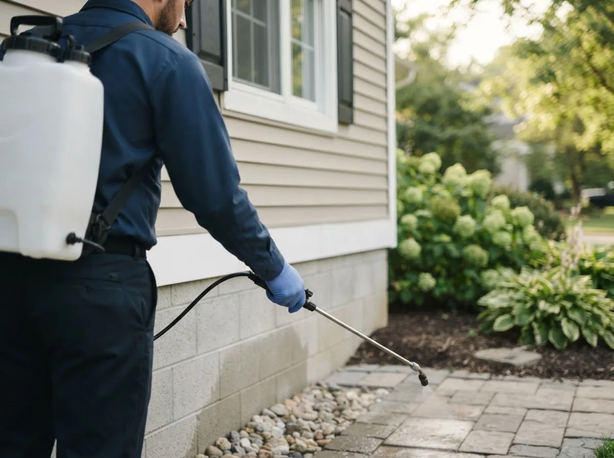 Pest control technician inspecting a home in Gladstone, MI